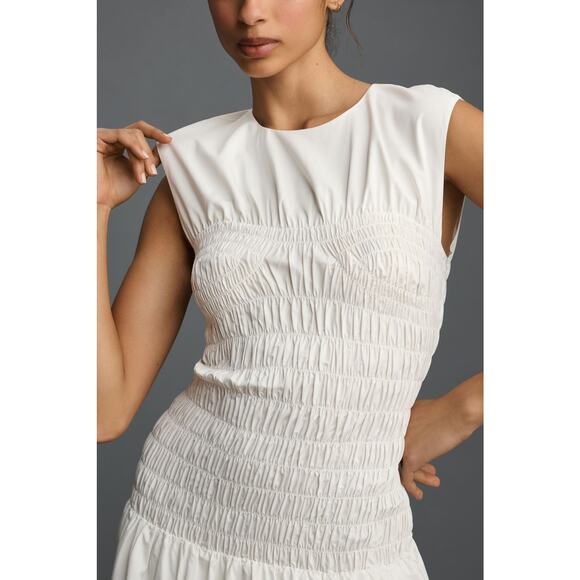EUC Mare Mare x Anthropologie White Smocked Midi Dress - Large - Picture 3 of 4
